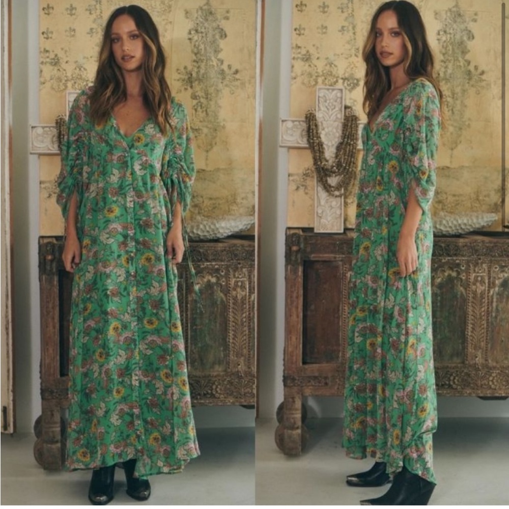 Free People Earthfolk Floral Maxi Dress in Green Combo